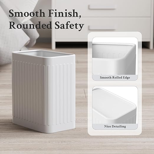 TrashAid Small Bathroom Trash Can, 2.1 Gallon Bathroom Garbage Can, Stainless Steel Waste Basket for Office, Under Desk, Bedroom, Rv, White