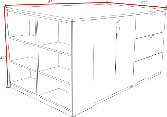 Regency Legacy Stand Up 2 Storage Cabinet/ 2 Lateral File Quad with Bookcase End- Cherry