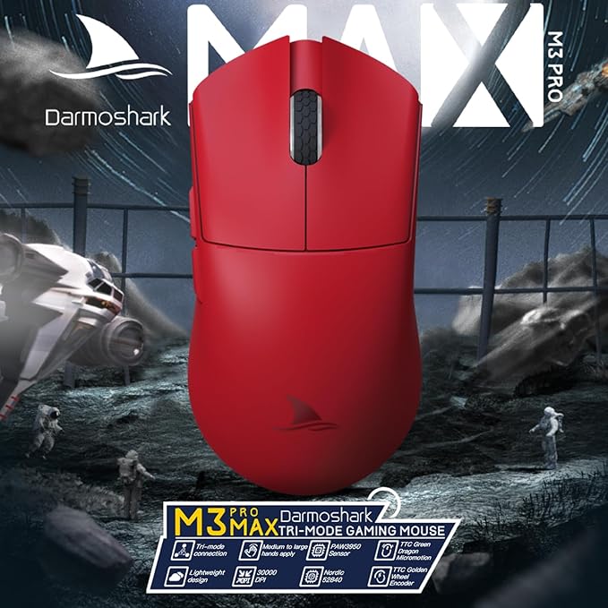 Darmoshark M3PROMAX Wireless Gaming Mouse,Tri-Mode 2.4G/USB-C/Bluetooth Mouse Up to 30000DPI,PAW3950 Optical Sensor Lightweight 54g,7 programmable Button,Computer Mouse for Laptop,PC,Linux,Mac