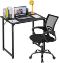 PayLessHere 32 Inch Home Office Desk and Chair Set,32 Inch Computer Desk with Ergonomic Height Adjustable Office Chair for Home Office,Black&Black