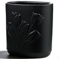 Black Ceramic Tulips Small Bathroom Trash Can 2.6 Gal (10 Liter) - Heavy & Decorative Garbage Bin for Bathroom, Kitchen, Office, Bedroom & Living Room Corner