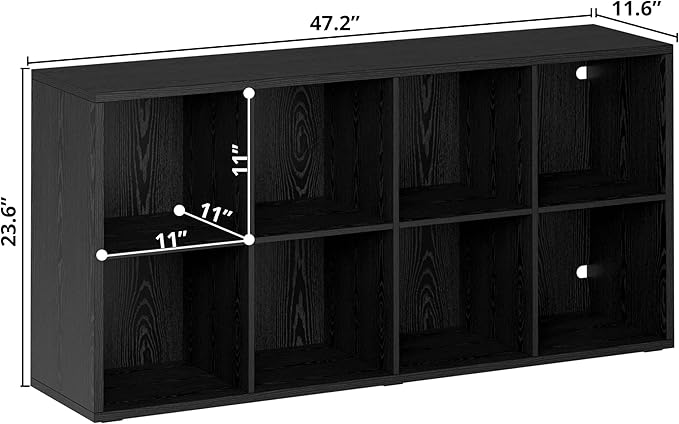 IROCNK Bookshelf, 8-Cube Storage Cube Shelf Organizer, Extra Thick Frame Horizontally & Vertically Reversible Bookcase with Open for Living Room, Bedroom, Home Office, Black