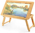 Nnewvante Drafting Table Bamboo Tabletop Easel Foldable Drawing Desk with Adjustable Height & Angle Drawing Board with Tablet and Phone Slots for Painting, Reading, Writing
