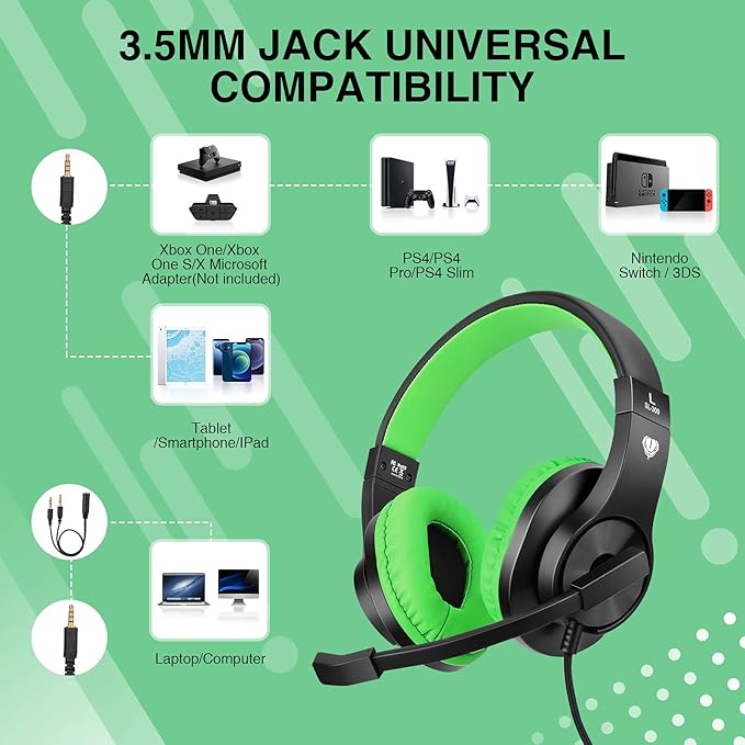 BlueFire Kids Headphones for Online School, Children, Teens, Boys, Girls, 3.5mm Stereo Over-Ear Gaming Headphone with Microphone and Volume Control for PS4, PS5, New Xbox One