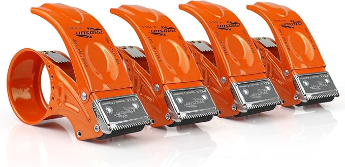 BOMEI PACK Metal Packing Tape Dispenser, 2inch Heavy Duty Handheld Heavy Tape Dispenser, 4Pcs, Orange