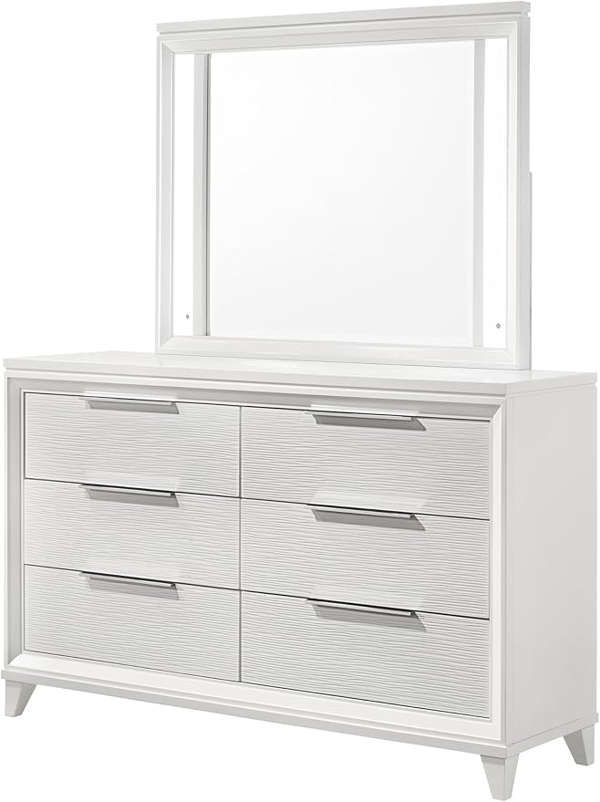 GOWE 1pc Modern Contemporary Transitional White Textured Finish 6-Drawer Storage Dresser Wooden Solid Wood Bedroom Living Room Home Furniture Modern Style White Color Six Storage Drawers