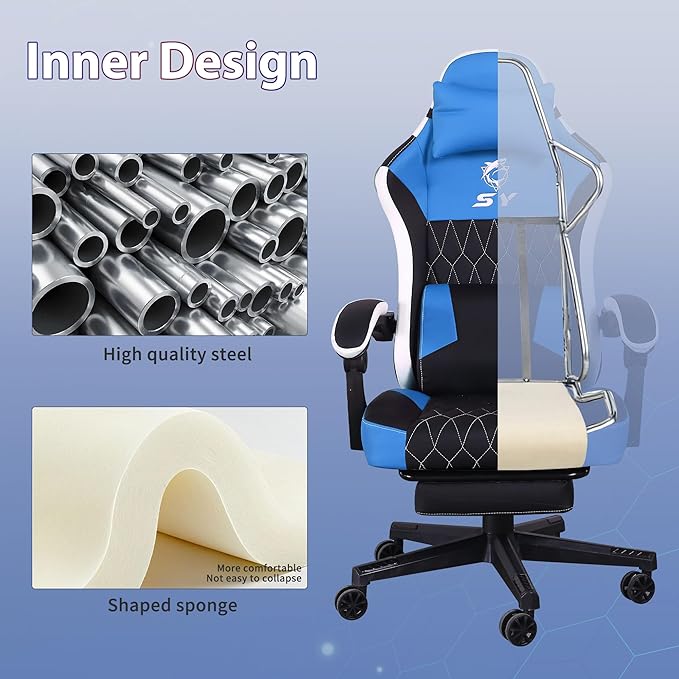 Gaming Chair,Video Game Chair with Footrest and Massage Lumbar Support, Ergonomic Computer Chair Height Adjustable with Swivel Seat and Headrest