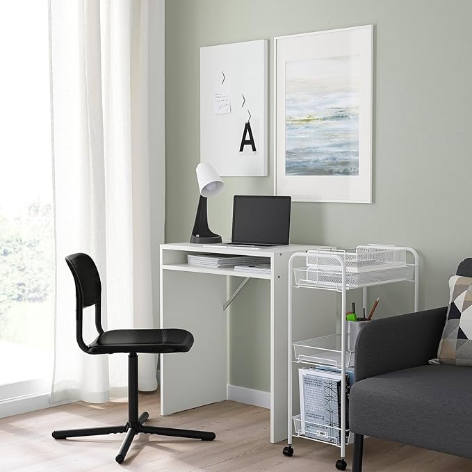 Desk and Chair Set, White and Black, Compact Study Table with Swivel Chair, Modern Home School Furniture Set