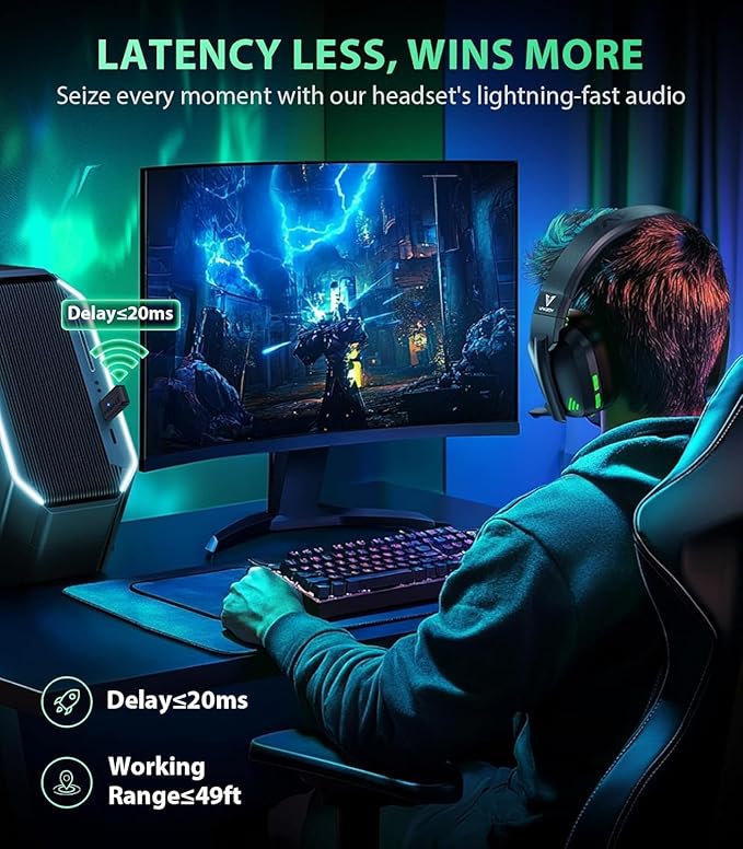 Vakedy HW11 Wireless Gaming Headset for PS5,PS4,PS4 Pro, Switch,Mac,Bluetooth 5.3 Gaming Headphones with Noise Canceling Mic,Gamer Headphones for PC,50Hr Battery (Black)