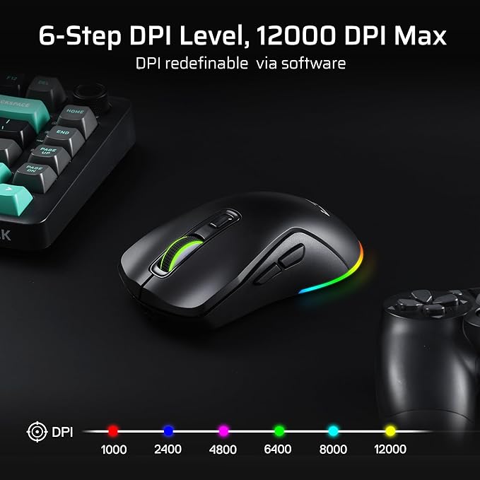 LTC GM025 Tri-Mode Wireless Gaming Mouse,12000 DPI PAW3311 Sensor, Ergonomic Mouse 2.4Ghz/BT/Wired, 6 Programmable Buttons, Customizable RGB Lighting, Pro Software