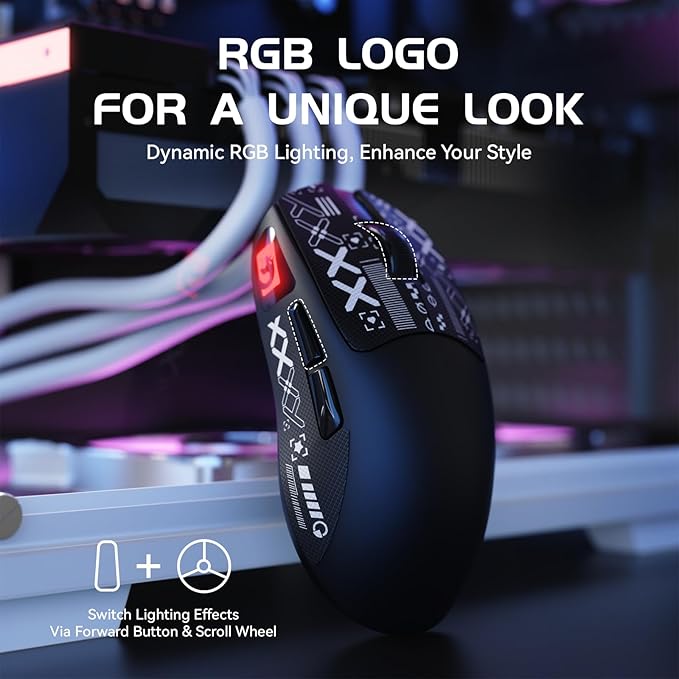 MAMBASNAKE M4 Wireless Gaming Mouse, 52g Lightweight BT/2.4Ghz/Wired Computer Mouse, PAW3311 24K DPI Optical Sensor, 200h Battery Life, Griptape, Programmable Mice for PC/Win/Mac (Black)