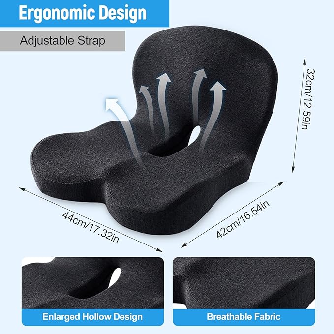 Truck Seat Cushion, Memory Foam L Shaped Seat Cushion, Cushion Lab Ergonomic Back Support & Sciatica Relief for Long Drives, Semi Truck Driver Accessories (Black Gray)