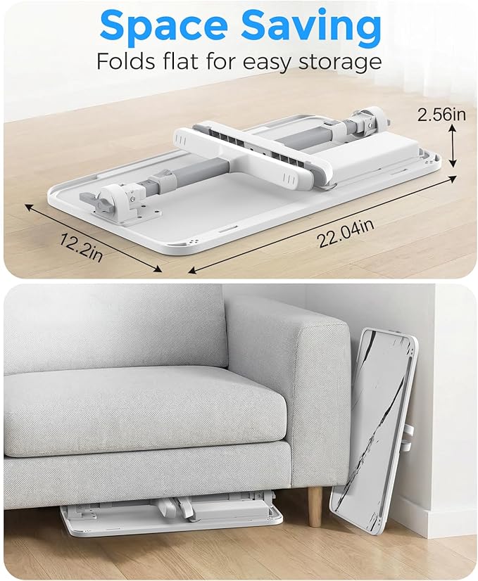 HETTHI Laptop Bed Tray Table, Adjustable Sturdy Laptop Stand for Bed with Premium Materials, Folding Portable Lap Desk with Drawer for Writing Working Reading Eating Couch Floor (Marble, 22.04"×12.2")