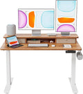 BANTI 48x24 Inch Electric Standing Desk with Dual Drawers, Height Adjustable Stand Up Table, Sit Stand Home Office Desk with Storage Shelf, White Frame/Light Rustic Brown Top