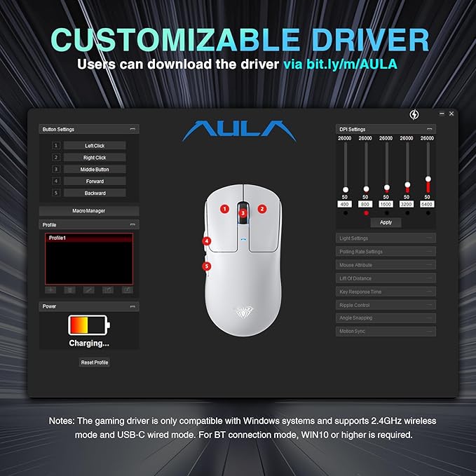 AULA SC680 Wireless Gaming Mouse, Tri-Mode 2.4Ghz/USB-C/BT5.2, Ultra-Lightweight Mouse, PAW3395 Sensor, 8K Polling Rate, 26000 DPI, 75Hrs Battery Life, Rechargeable Gaming Mice for PC/Laptop/Mac/PS5