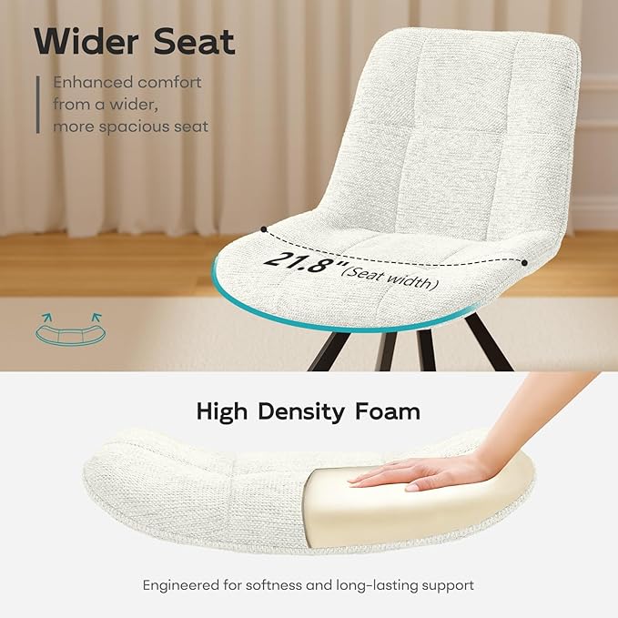 Small Desk Chair No Wheels, Swivel Velvet Vanity Chair No Arms, Armless Office Chair with Back and Metal Legs for Small Space, Bedroom, Home Office, Mid Century Modern, Cloud White