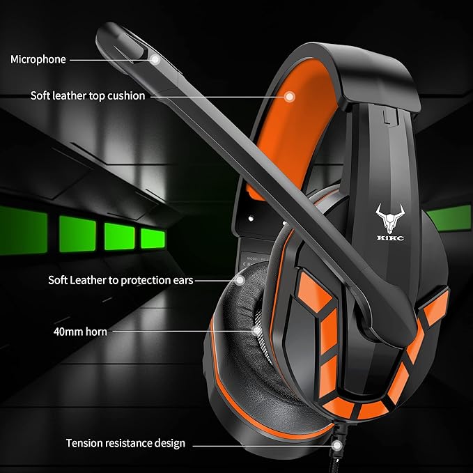 Kikc PS4 Gaming Headset with Mic for Xbox One, PS5, PC, Mobile Phone and Notebook, Controllable Volume Gaming Headphones with Soft Earmuffs for Kid