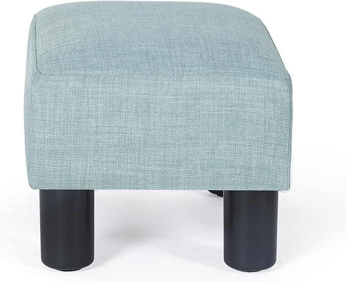 Linen Ottoman Footrest, Small Stool with Plastic Legs, Light Blue