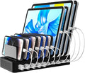 Charging Station for Multiple Devices,100W 10-Port Multi USB Charger with Power Switch,Adjustable Dividers and Type-C 3A for iPhone Galaxy iPad Tablet(Short Cables Not Included)