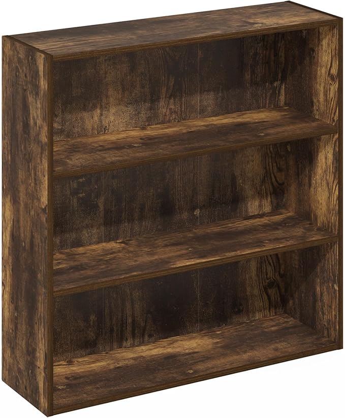 Furinno PASIR Book Shelf, 3-Tier Bookshelf with Open Storage Shelf, Standing Bookcase, 9.3 x 31.3 x 31.5, Easy Assembly, for Living Room, Bedroom, Home Office, Amber Pine