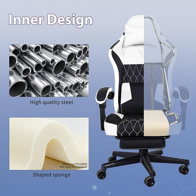 Gaming Chair,Video Game Chair with Footrest and Massage Lumbar Support, Ergonomic Computer Chair Height Adjustable with Swivel Seat and Headrest