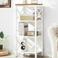 MNEETRUNG Small Bookshelf,4 Tier Industrial Bookcase with Metal Frame and Backboard,Narrow White Book Shelf,Book case for Small Spaces,Living Room,Bedroom and Home Office