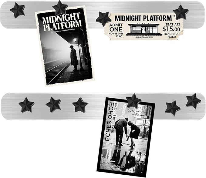 Magnetic Board - Frameless Stainless Iron Magnetic Strips with Adhesive Backing, 2pcs Magnet Board for Wall, Bulletin Bar Board with 10 Pieces Black Star Magnet, Memo Bar for Office School Home
