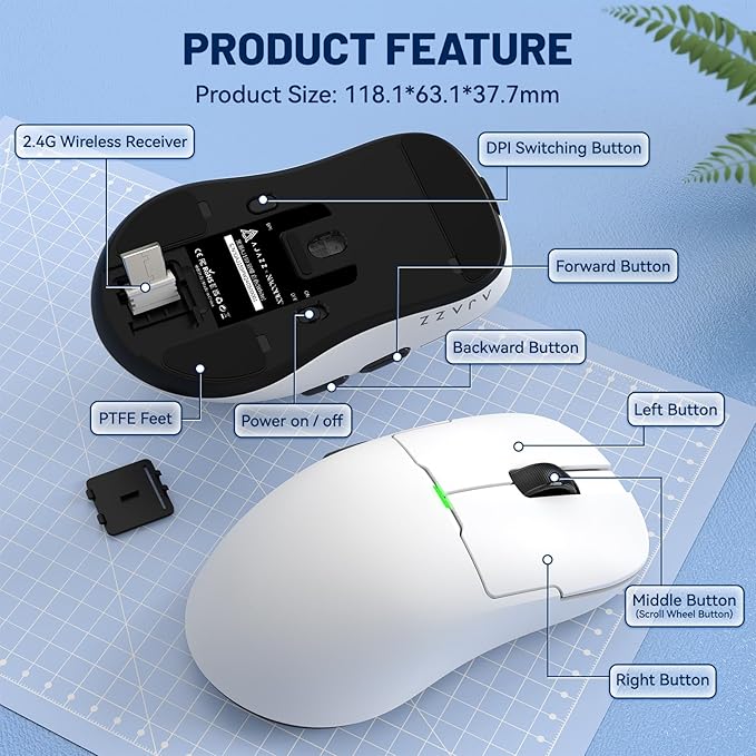 ATTACK SHARK x Ajazz AJ159 Gaming Mouse,2.4G Wireless Mouse,56g Ultralight,26K DPI PAW3395 Sensor,6 Programmable Buttons,Ergonomic Wired Gaming Mouse USB3.0 with 80M Click Switch for PC/MAC