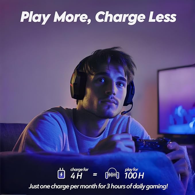 NUBWO Wireless Gaming Headset with Mic for Ps5 Ps4 PC, Zero Interference, 100-Hour Battery All-Day Play, 23ms Sync for Fortnite & Call of Duty/FPS Gamers, Triple Mode All Devices Compatible - Red