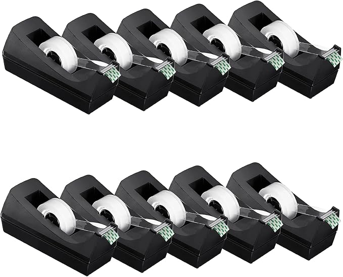 Desk Tape Dispenser with 10 Rolls Clear Tape, Desktop Tape Holder with Non-Slip Nano Adhesive Base, 1 Inch Core Tape Dispenser for Home Office School Supplies