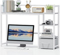 Marbrasse Desk Shelf with Drawer, 40" Desk Hutch for Computer Monitor, Desk Shelf for top of Desk, Wooden Desktop Bookshelf Storage Rack for Home Office Dorm - White