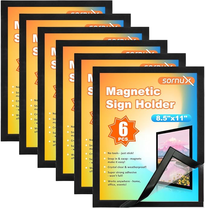8.5 x 11 Magnetic Sign Holder 6 Pack, Self-Adhesive Wall Mount Sign Holder, Magnetic Document Holder for Home Office Store Poster Paper