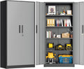 Greenvelly Metal Storage Cabinet,72 Inch Lockable Storage Cabinet with Doors and 4 Adjustable Shelves,Garage Storage Cabinet for Home,School,Gym(Black Grey)