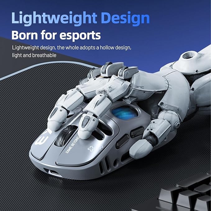 X3 Wireless Gaming Mouse with 70g Lightweight Hollowed Out Design – 12,000 DPI PAW 3311 Sensor, 6 Programmable Buttons, Support Wired/2.4GHz/BT for PC/Mac/Gamer (White)