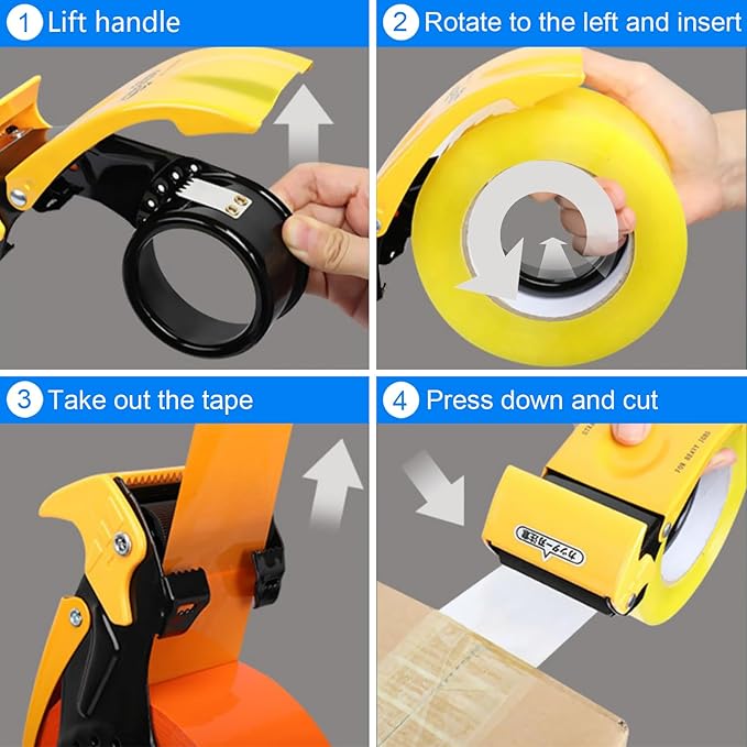 Packing Tape Dispenser Gun 2-Inch, 2 Pack Metal Tape Gun with Safety Protection, 3-Inch Inner Paper Core