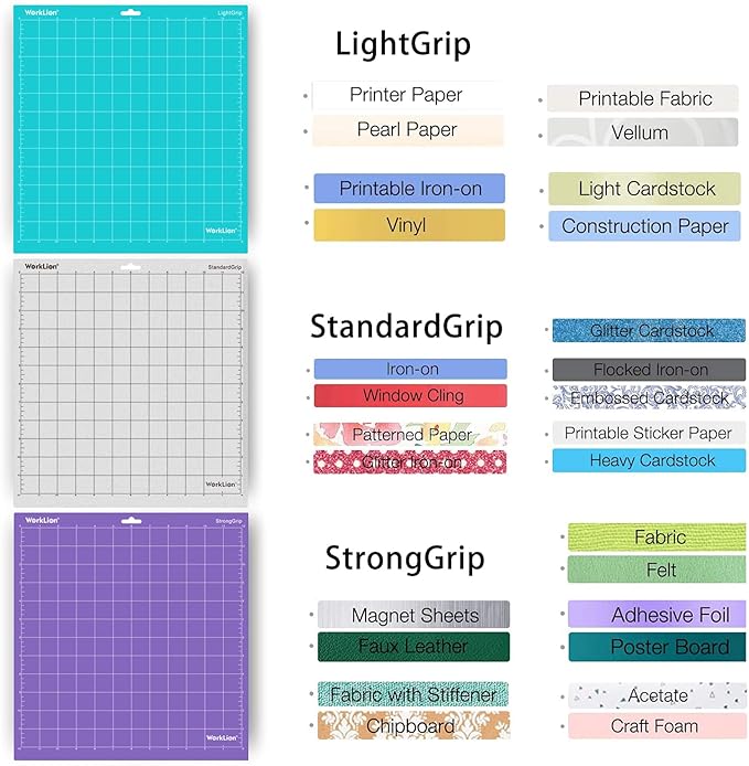 WORKLION Cutting-Mat 12x12 for Silhouette Cameo: (3 Mats - StandardGrip, LightGrip, StrongGrip) Variety Adhesive Sticky Durable Non-Slip Craft Replacement Mats for Silhouette Cameo 4/3/2/1