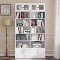 TUSY 85.5 Inch Tall Bookshelf with Doors - 7 Tier Bookcase with Glass Doors and Drawer, 23.6" Wide Storage Cabinet with Open Shelves for Living Room, White Book Shelf for Home Office, Study (BB)