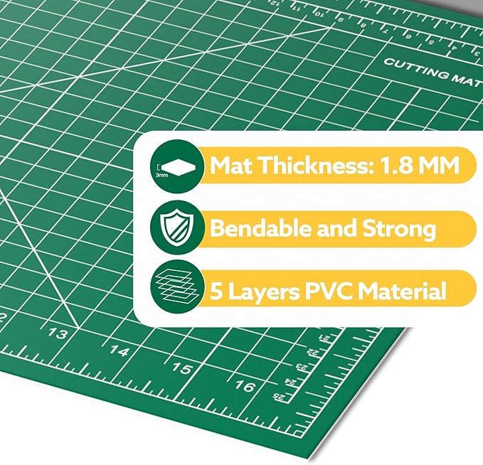 2 Packs Self Healing Cutting Mat 12" x 18" Rotary Cutting Sewing Mat A3, 5-Ply Cutting Board for Crafting, Sewing, Scrapbooking, Quilting and Precision Cutting