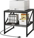 2-Tier Large Priner Stand with Charging Station, 20"×20" Under Desk Printer Table with Power Outlets and USB Ports for Home Office, Heavy Duty Storage Rack for Scanner Fax Machine Heat Press, Grey Oak