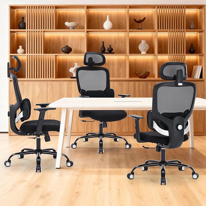 Ergonomic High-Back Mesh Office Chair with Lumbar Support & Headrest