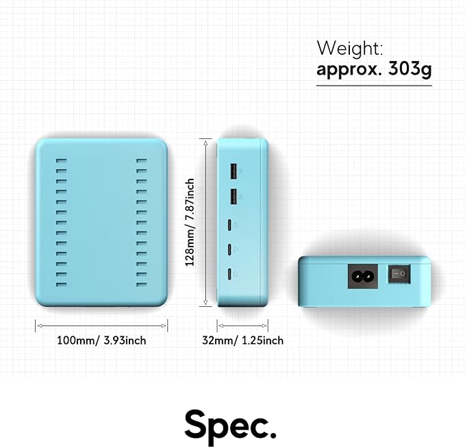 Charging Station Charger Organizer for Multiple Devices 75W 5 Ports USB-C USB-A Charger Stand Power Bank MacBook Neo Cellphone Students' Tablet Kindle iPhone Ipad Nintendo Switch