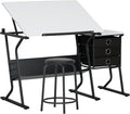 2 Piece Eclipse Ultra Center/Drawing Table with Stool, Angle Adjustable Top, Storage Shelves, and Drawers