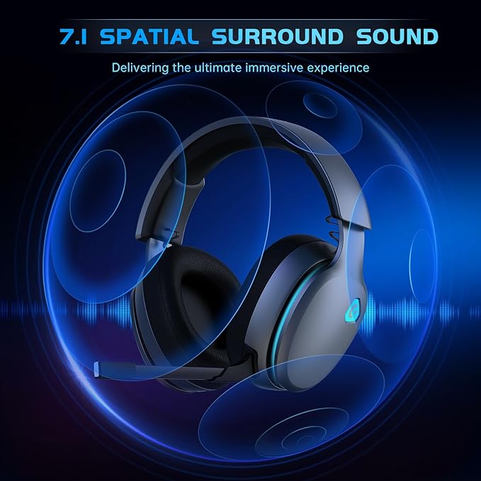 Gtheos 2.4GHz Wireless Gaming Headset for PS5, PS4 Fortnite & Call of Duty/FPS Gamers, PC, Nintendo Switch, 7.1 Surround Sound, Bluetooth 5.3 Gaming Headphones with ENC Mic, 40+Hr Battery - Space Gray