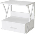 aboxoo Printer Stand for Desk with Storage Drawer, 2 Tier Desktop Or UnderDesk Shelf, Multi-Purpose Desk Organizer for Home Office, fit Fax Machine/3D Printer/Scanner, White