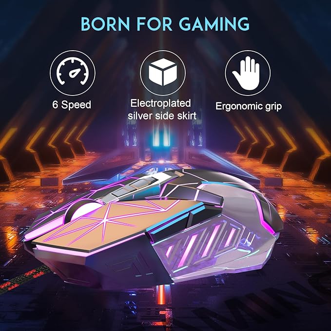MageGee G10 Gaming Mouse Wired, 7 Colors Breathing LED Backlit Gaming Mouse, 6 Adjustable Speeds, Ergonomic Optical Computer Mouse with 7 Buttons for Windows PC Gamers