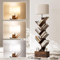 Tree Bookshelf with Light, 6 Tier Narrow Bookcase with Storage Cabinet, Tall Corner Book Shelf for Small Spaces, Vertical Floor Standing Organizer for Bedroom Living Room Home Office, Rustic Brown