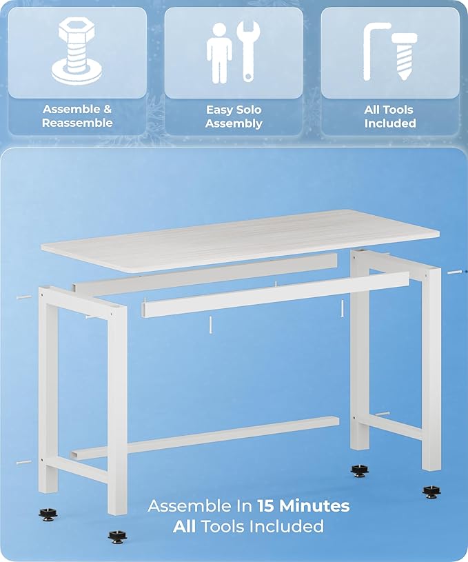 51'' Home Office Desk Modern Computer Desk 51.2X 23.6x29.5 inches PC Table with Thicken Frame Industrial Style Sturdy Metal Frame Furniture for Writing Gaming Grey Oak+White