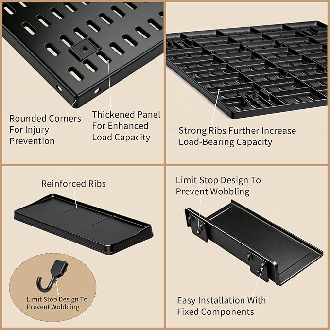 LBW Pegboard Wall Organizer, 6-Pack 11.8" × 11.8" Black ABS Peg Board Panels with 27 Accessories, Modular Plastic Pegboard Combination Kit for Home, Office, Garage, Tool Storage & Craft Room