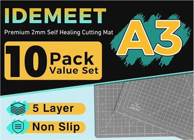 Premium 10 Pcs Self Healing Cutting Mat 18'' x 12'', A3 Non-slip Sewing Mat for Quilting, 5-Ply Rotary Cutting Board Double-Sided for Crafts Cutting Fabric Scrapbooking Modeling Projects