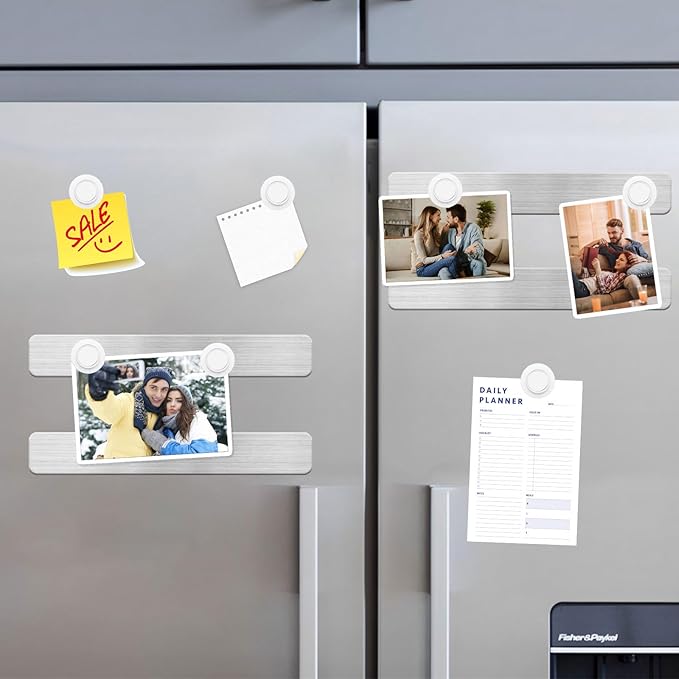 Magnetic Board Frameless Stainless Iron Board Strips, Magnetic Strips with Adhesive Backing Magnet Board Magnetic Bulletin Board Memo Board with 7 Pcs White Magnets for School Office Home, 2Pcs